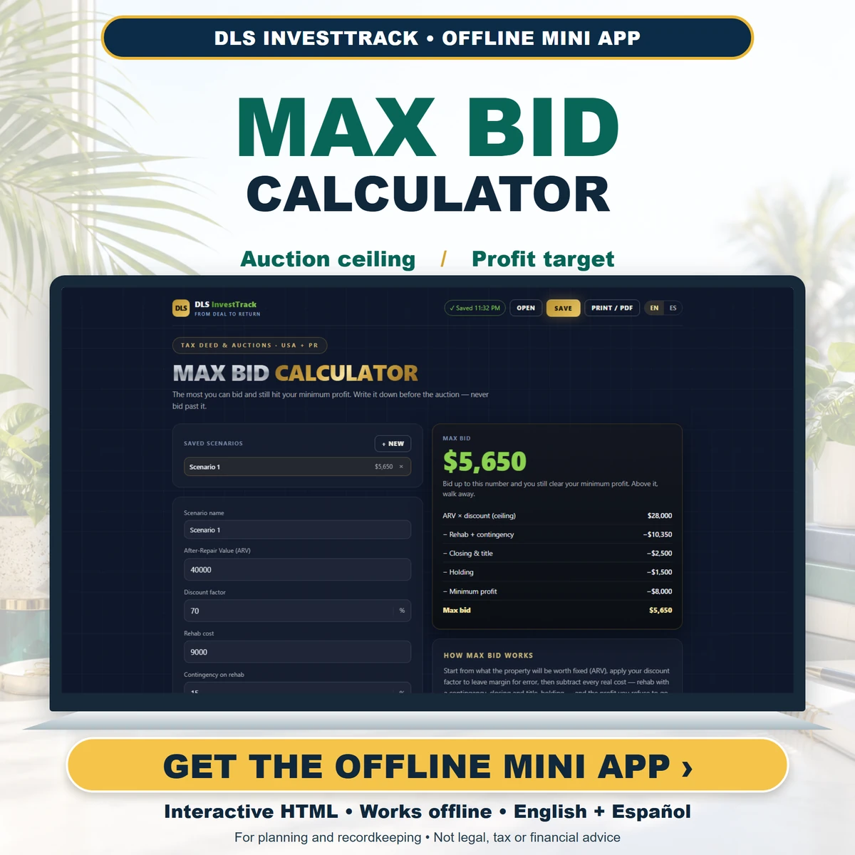 Max Bid Calculator