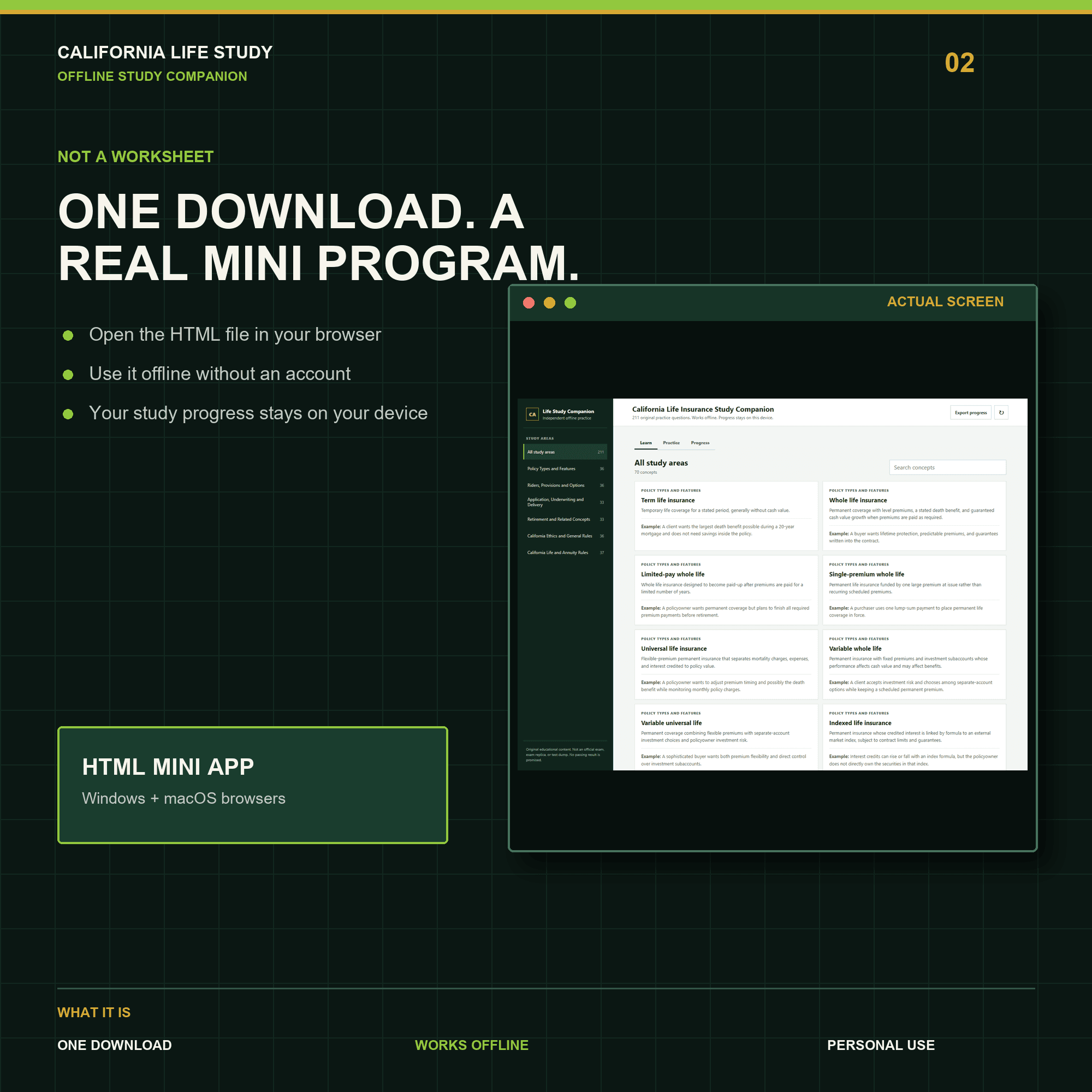 California Life Insurance Study Companion screen