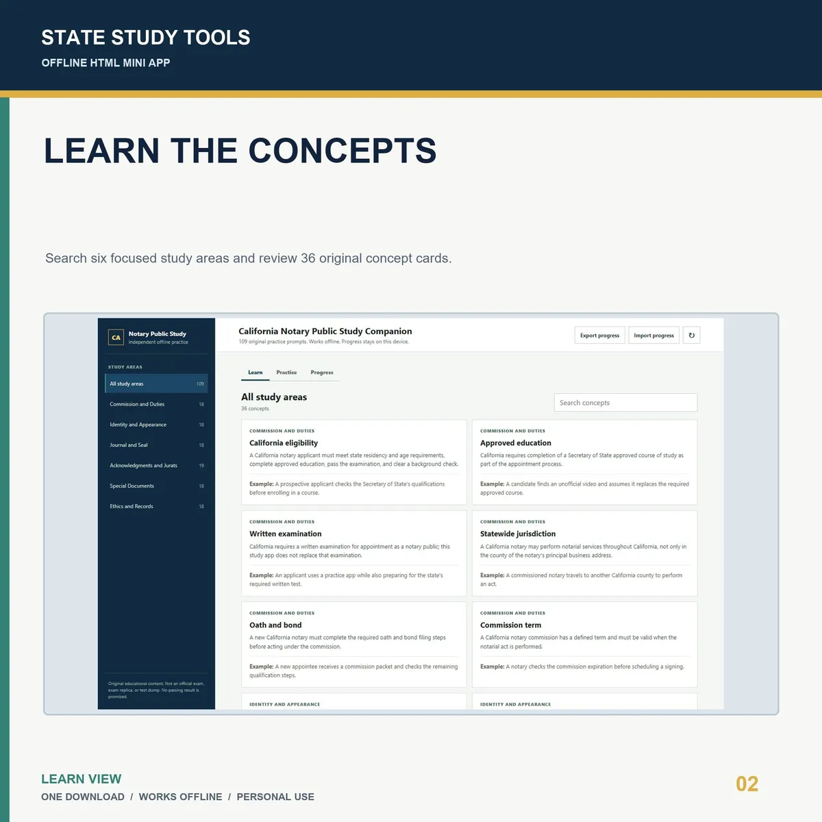California Notary Public Study Companion: the offline mini app running in a browser
